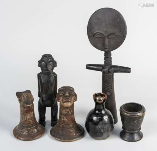 Group of African Style Wood & Pottery Decorations