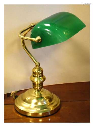 Reproduction brass desk lamp having green glass shade