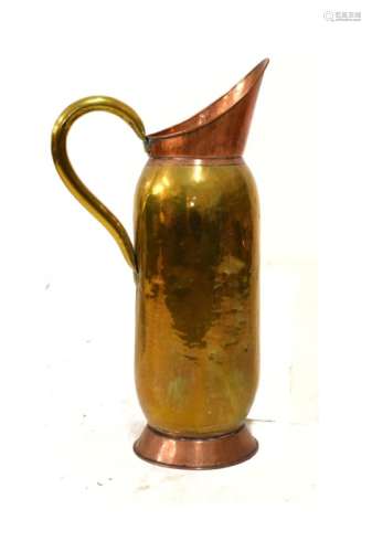 Large brass and copper jug or stickstand, 74cm high