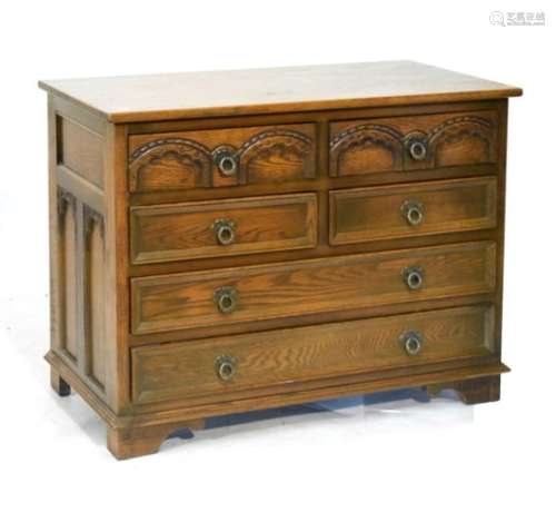 Old Charm oak chest of four short over two long drawers, 99cm wide