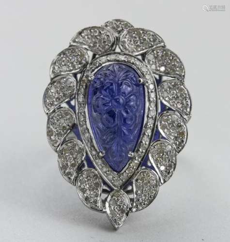 Victorian Style Tanzanite and Diamond Ring   *