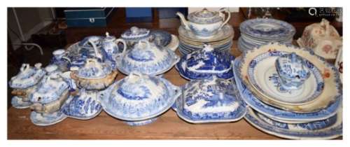 Large quantity of mainly 19th/20th Century blue and white transfer printed tableware