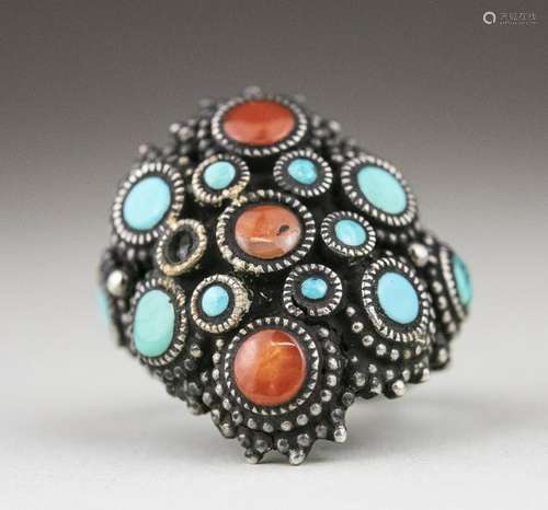 Turquoise and Coral Ring