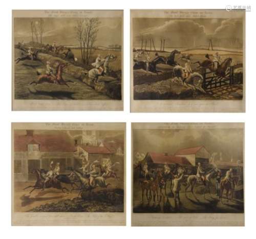 After Henry Alken - Set of four aquatint engravings - 'The First Steeplechase on record', first