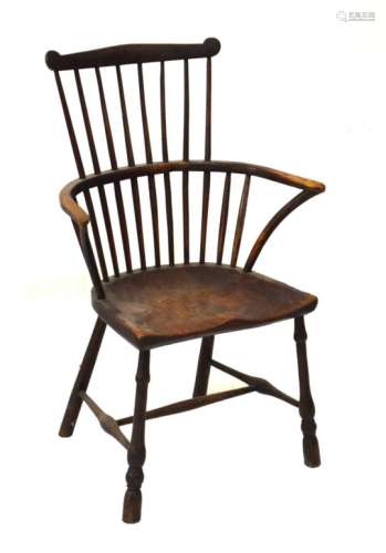 19th Century ash and elm seat comb back Windsor armchair