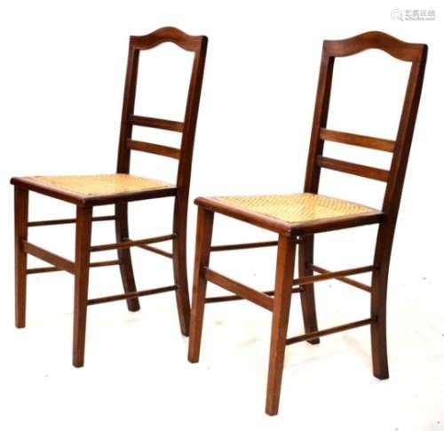 Pair of mahogany and string inlaid cane seat bedroom chairs