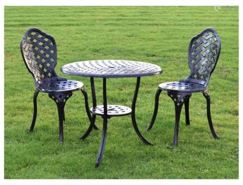 Garden Furniture - Black metal bistro table and pair of chairs