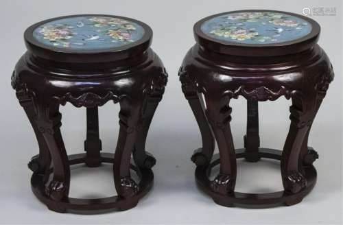 Pair of Chinese Hardwood and Cloisonne Tabourets*