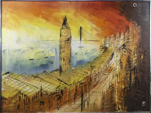 Abstract City Landscape Painting (20th/21st C.)
