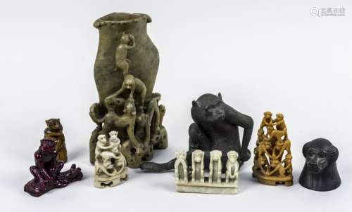 Group of Carved Stone Monkey Figures
