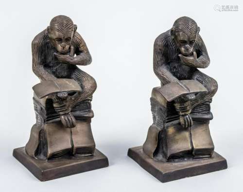 Pair of Bronze Monkey Form Bookends