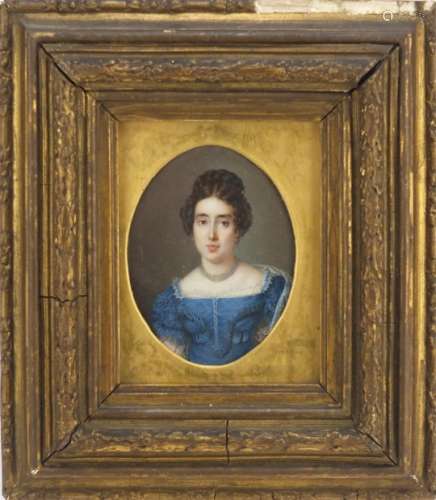 19th century oval hand painted portrait miniature of Harriet Robertson, daughter of Daniel and