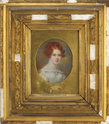 19th century oval hand painted portrait miniature of Annie, daughter of Daniel and Anne Mackinlay,