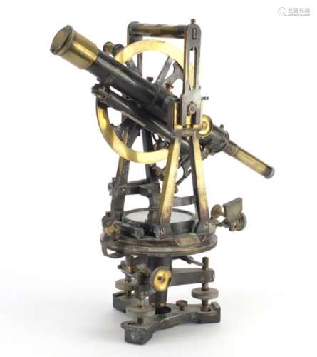 19th century brass theodolite by Cary of The Strand London with silvered scales, numbered 2002, 42cm