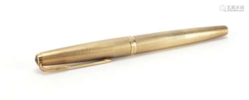Parker 51 fountain pen with 9ct gold engine turned body, 25.3g : For Further Condition Reports