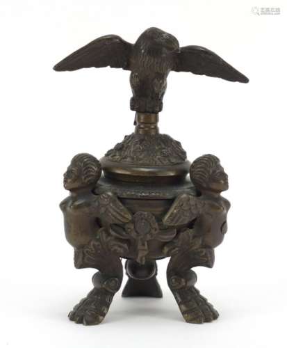 19th century Grand Tour bronze lidded urn surrmounted with an eagle, 16cm high : For Further
