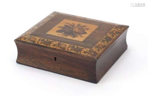 Victorian Tunbridge Ware writing box, the hinged lid inlaid with flowers opening to reveal a