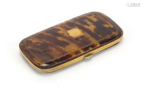 Victorian tortoiseshell purse with brass inlay, 14cm high : For Further Condition Reports Please