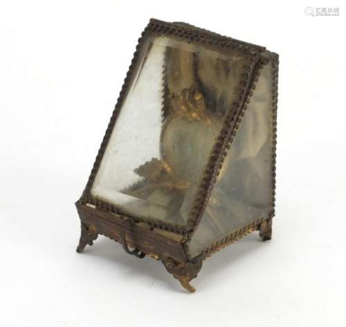 19th century French pocket watch stand with bevelled glass front, 9cm high : For Further Condition