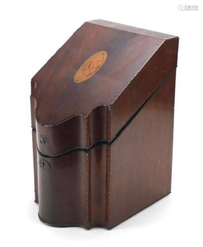 Georgian mahogany knife box converted to a stationery box with shell inlay, 37cm high x 22.5cm