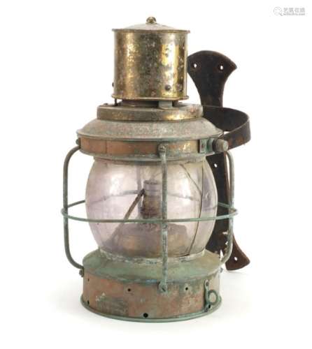 Copper and brass ship's lantern, with Clarke and Son Cowes plauqe, 39cm high : For Further Condition
