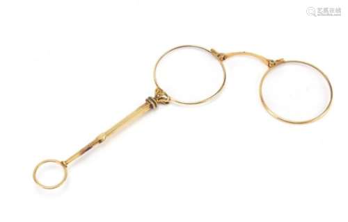 Pair of 19th century French gold folding lorgnettes, 13cm in length when closed : For Further