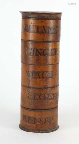 Georgian five section treen spice tower, 23.5cm high : For Further Condition Reports Please Visit