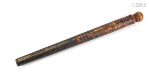 Early 19th century hand painted police truncheon with crest, inscribed J Smaiales Constable, 56cm