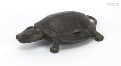 Novelty Victorian pewter tortoise design stamp box, 14cm in length : For Further Condition Reports