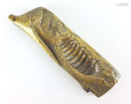 19th century bronze half pig mould/weight, Pasman and impressed anchor mark, 21cm in length : For