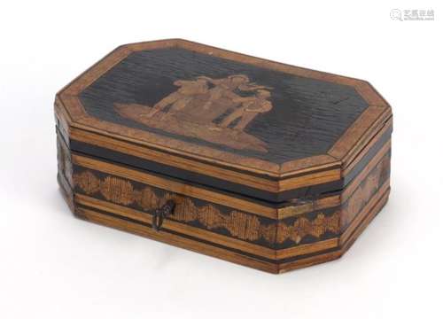 19th Century Italian Sorrento ware box with marquetry inlay, 6cm high x 17cm wide x 12cm deep :