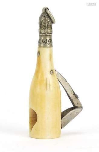 Novelty ivory cigar cutter in the form of a champagne bottle, 5.3cm in high : For Further