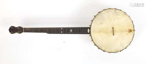 19th century A C Fairbanks and Cole banjo with ivory keys, impressed marks to the tension bar,