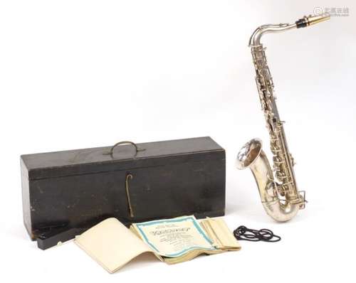 Rundall Carte & Co silver plated saxophone with case, serial number 6716 : For Further Condition