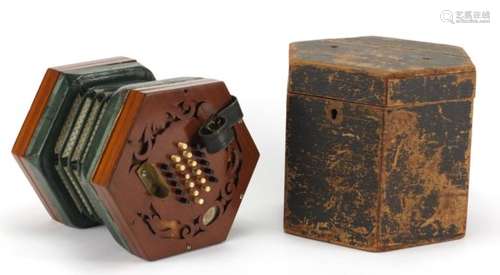 19th century forty three button Concertina by White Aldagate, London, housed in a wooden carrying