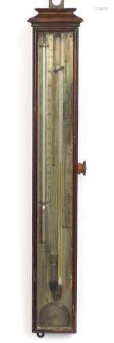 Georgian mahogany wall barometer by Ross of London, 50cm high : For Further Condition Reports Please