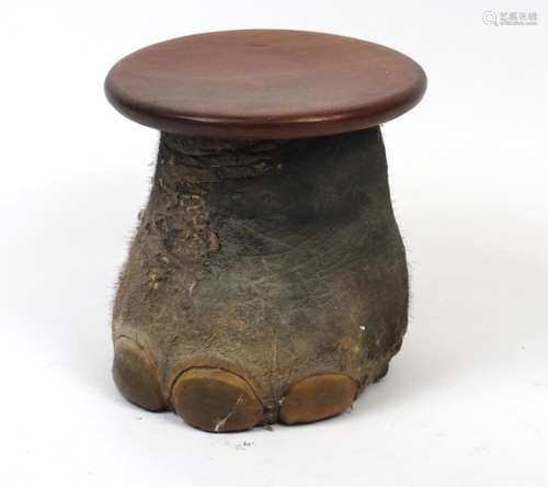 Taxidermy elephant foot occasional table, 34cm high x 33cm in diameter : For Further Condition