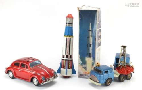 Vintage toys including a Japanese battery operated Apollo-X Moon Challenger with box and a