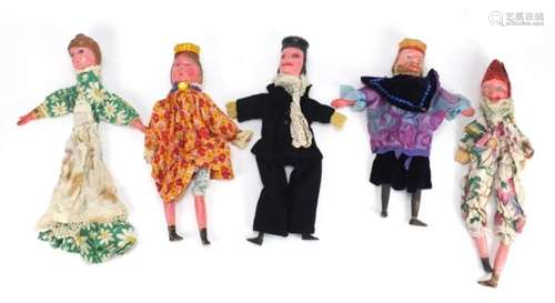 Set of five Victorian hand painted Punch and Judy hand puppets : For Further Condition Reports