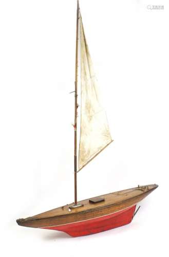 Large Victorian pond yacht with canvas sail, 152cm in length : For Further Condition Reports