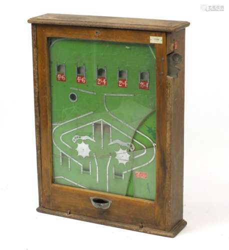 1920's oak cased penny slot machine supplied by The Chicago Automatic Supply Co, 85cm H x 65cm W x