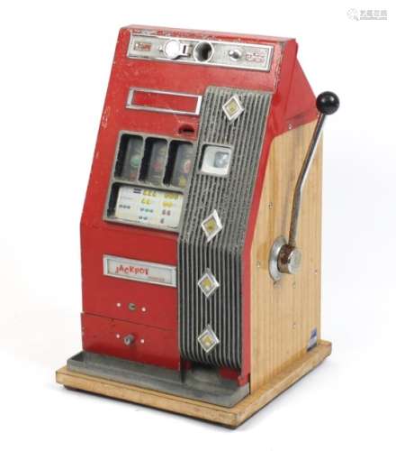 Vintage one armed bandit slot machine, 69cm H x 40.5cm W x 39.5cm D : For Further Condition