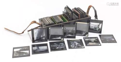 Collection of military interest and shipping black and white glass slides including port officer