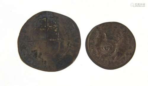 George II 1742 penny and an Elizabethan 1587 three penny : For Further Condition Reports Please