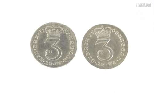Two George III 1762 Maundy three pence's : For Further Condition Reports Please Visit Our Website,
