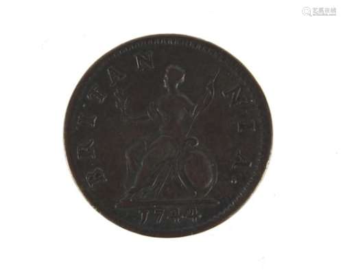 George II 1744 half penny : For Further Condition Reports Please Visit Our Website, Updated Daily