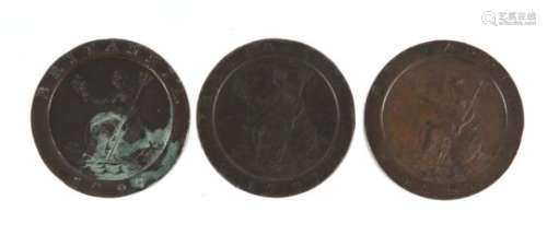 Three George III 1797 cartwheel two pence's : For Further Condition Reports Please Visit Our