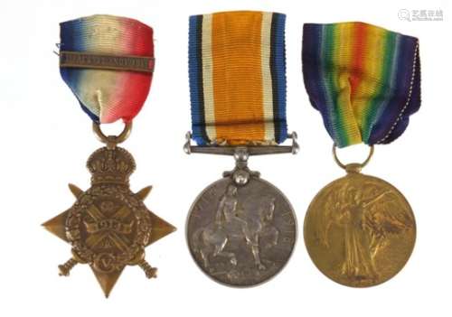 British military World War I trio with Mons Star and 5th Aug-22 Nov 1914 bar, awarded to 4478 PTE.