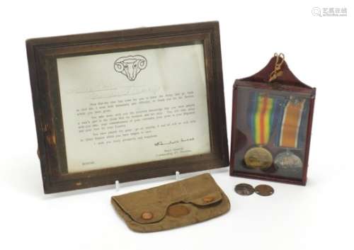 British Military World War I pair, awarded to 238107PTE.B.VAUGHAN.W.YORK.R. with wall hanging and