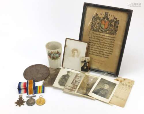 British military World War I medal group relating to Leonard Quarterman including trio awarded to